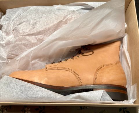 Photo by TTwitchell on October 1, 2025 of the Oldspeed MFG Service Boot 6” in Horween Russet Horsehide Strips.