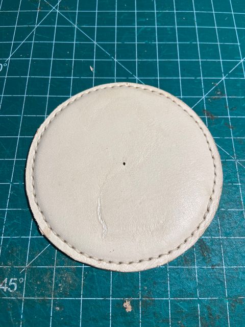 Photo by august_september on October 1, 2025 of the Self-Made Drink Coaster in tandy 3-4oz natural veg tan.