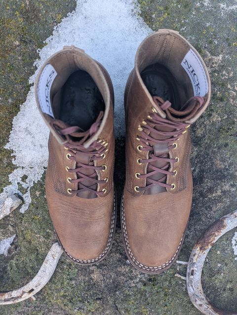 Photo by proof.in.whisky on December 4, 2025 of the Nicks MTO in Horween Natural Cypress.