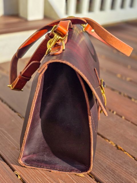 Photo by fallabel on January 4, 2026 of the Nicks Travel Bag in Wickett & Craig Burgundy Double Stuffed.