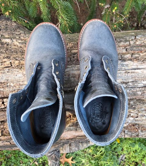 Photo by bootsforlife on April 4, 2026 of the Wolverine 1000 Mile Plain-Toe Boot in Horween Navy Olive Tan.