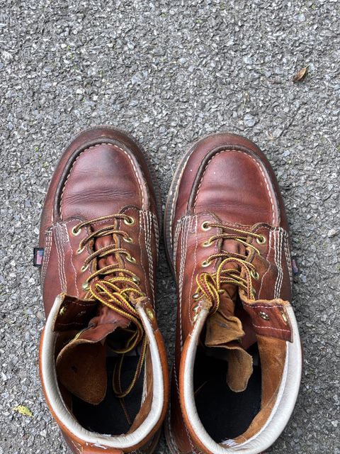 Photo by GodsRedeemed on May 28, 2026 of the Thorogood American Heritage 6" Moc Toe in Tobacco Gladiator Oil-Tanned.