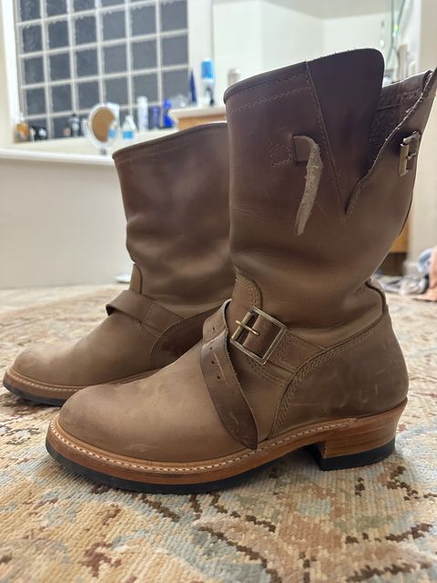 Photo by groverwear on February 6, 2023 of the John Lofgren Wabash Engineer Boots in Horween Natural Chromexcel.