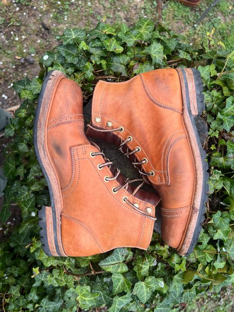 Photo by DalesLeatherworks on April 4, 2024 of the Truman Service Boot in Natural Horse Rump.