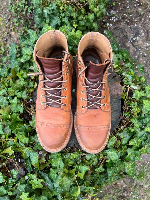 Photo by DalesLeatherworks on April 4, 2024 of the Truman Service Boot in Natural Horse Rump.