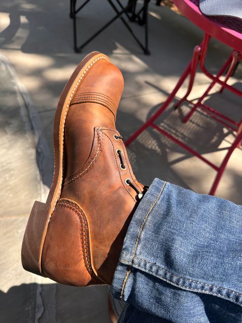 Photo by NuckTX on April 16, 2023 of the Red Wing Iron Ranger in S.B. Foot Copper Rough and Tough.
