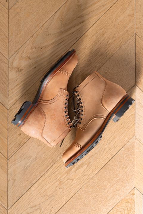 Photo by PatinaTurner on October 2, 2023 of the Viberg Service Boot BCT in Horween Natural Crust Double Cordovan.