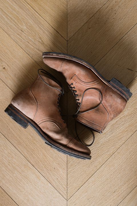 Photo by PatinaTurner on November 3, 2023 of the Viberg Service Boot BCT in Horween Natural Crust Double Cordovan.