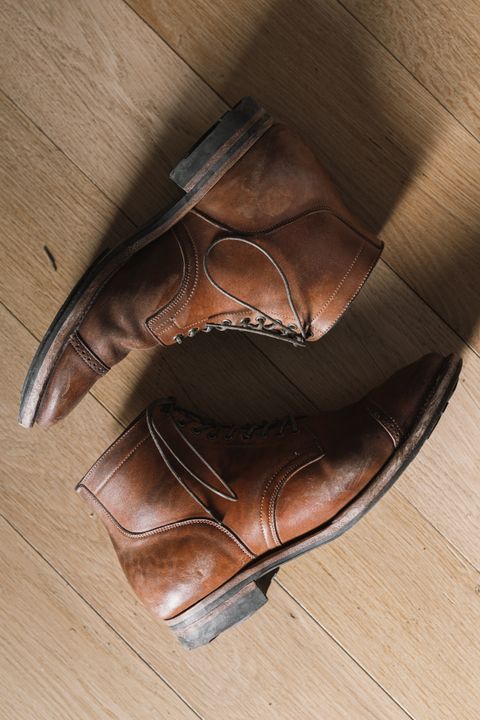 Photo by PatinaTurner on March 5, 2024 of the Viberg Service Boot BCT in Horween Natural Crust Double Cordovan.