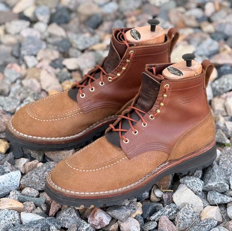 Photo by Gmetal64 on June 6, 2026 of the Nicks Nicks/ WedgeWork in Nicks 1964 Brown Smooth Over 1964 Tan Roughout.