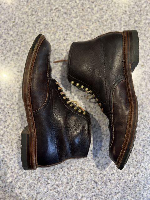 Photo by patinathunderdome on January 1, 2022 of the Alden Tanker Boot in Horween Arabica Lux Calfskin.