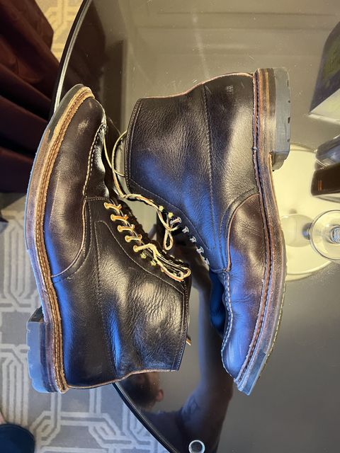 Photo by patinathunderdome on February 1, 2022 of the Alden Tanker Boot in Horween Arabica Lux Calfskin.