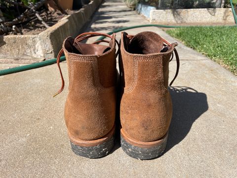 Photo by patinathunderdome on January 4, 2024 of the Viberg Boondocker in Horween Natural Chromexcel Roughout.