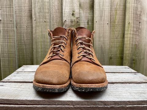Photo by patinathunderdome on March 3, 2024 of the Viberg Boondocker in Horween Natural Chromexcel Roughout.