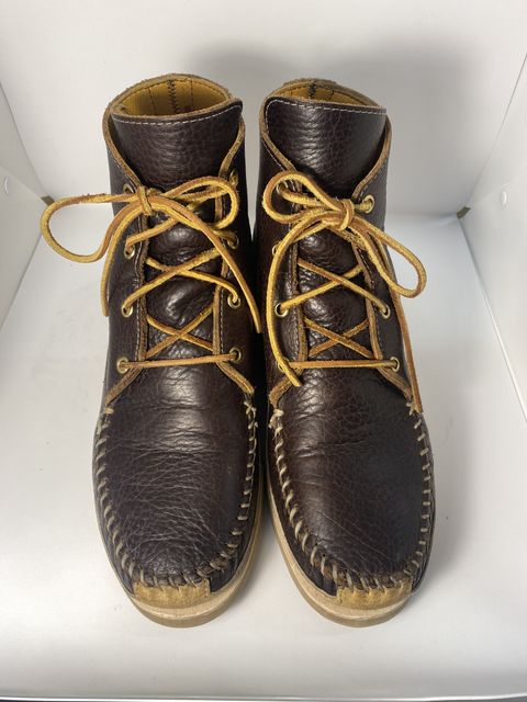 Photo by patinathunderdome on December 3, 2021 of the Fish Creek Moccasin Hardsole Boot in Tandy Mahogany Anilux Cowhide.