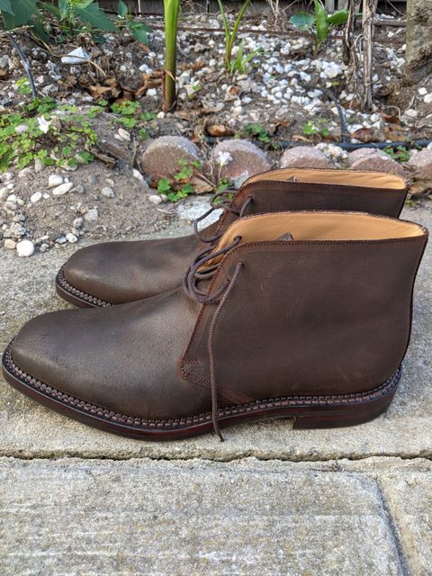 Photo by patinathunderdome on October 2, 2021 of the Crockett & Jones Molton in Dark Brown Roughout Suede.