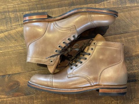 Photo by patinathunderdome on October 6, 2021 of the Viberg Service Boot in Horween Natural Chromexcel.
