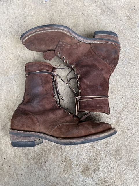 Photo by patinathunderdome on December 4, 2021 of the Wesco Packer in Seidel Brown Oil Tan Roughout.