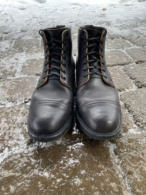 Photo by patinathunderdome on February 5, 2022 of the Viberg Service Boot in Maryam Black Horsebutt.