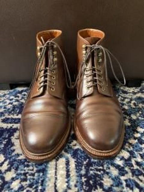 Photo by patinathunderdome on February 2, 2022 of the Grant Stone Cap Toe Boot in Horween Crimson Chromexcel.