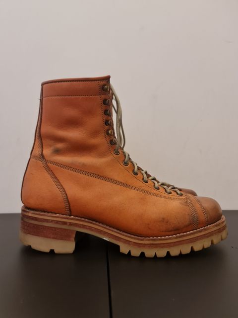 Photo by patinathunderdome on February 3, 2022 of the Bad Hat Brothers Monkey Boots in Horween Natural Essex.