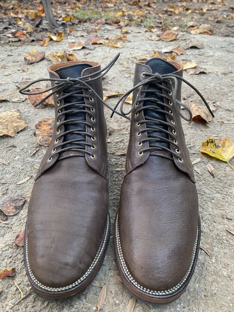 Photo by patinathunderdome on November 1, 2021 of the Viberg Service Boot in Washed Horsehide (Miloh Shop).