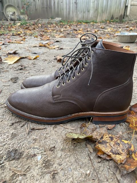 Photo by patinathunderdome on November 1, 2021 of the Viberg Service Boot in Washed Horsehide (Miloh Shop).