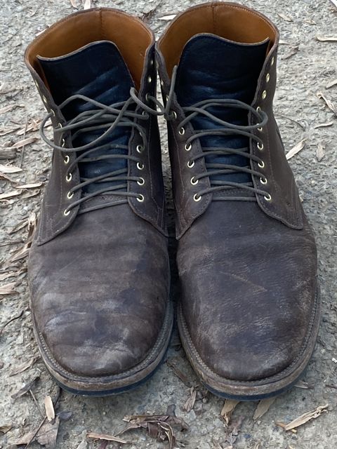 Photo by patinathunderdome on December 1, 2021 of the Viberg Service Boot in Washed Horsehide (Miloh Shop).