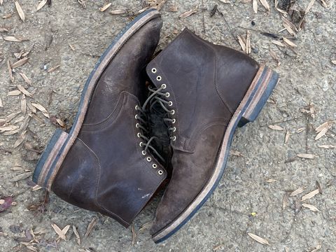 Photo by patinathunderdome on December 1, 2021 of the Viberg Service Boot in Washed Horsehide (Miloh Shop).