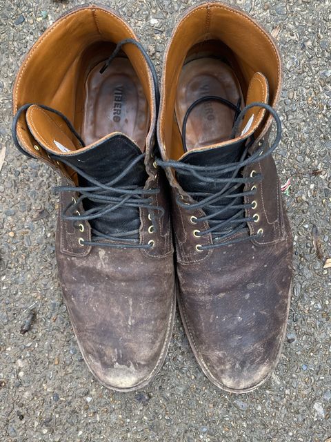 Photo by patinathunderdome on January 1, 2022 of the Viberg Service Boot in Washed Horsehide (Miloh Shop).