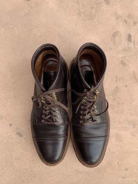 Photo by patinathunderdome on December 6, 2021 of the Alden x Stitchdown Stitchup 2.0 in Horween Arabica Lux Calfskin.