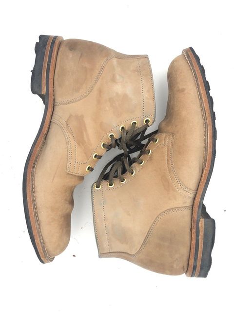 Photo by patinathunderdome on January 2, 2022 of the Viberg Service Boot in Maryam Light Grey Horsebutt.
