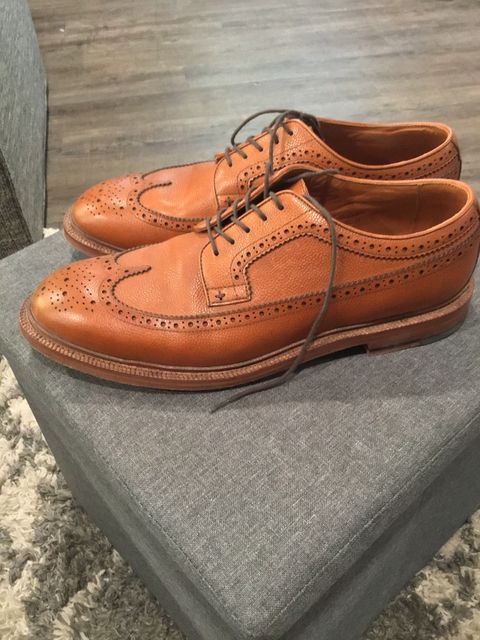 Photo by patinathunderdome on October 5, 2021 of the Grant Stone Plain Toe Blucher in Horween Brown Pebble Grain.