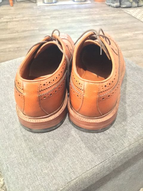 Photo by patinathunderdome on October 5, 2021 of the Grant Stone Plain Toe Blucher in Horween Brown Pebble Grain.