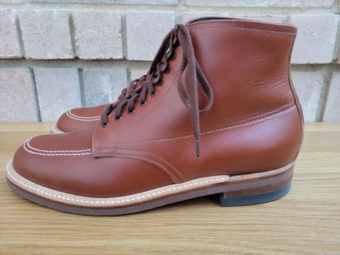 Photo by patinathunderdome on November 5, 2021 of the Alden Indy Boot in Horween Mahogany Legacy.
