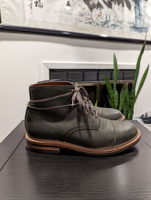 Photo by patinathunderdome on December 6, 2021 of the Grant Stone Cap Toe Boot in C.F. Stead Forest Kudu.