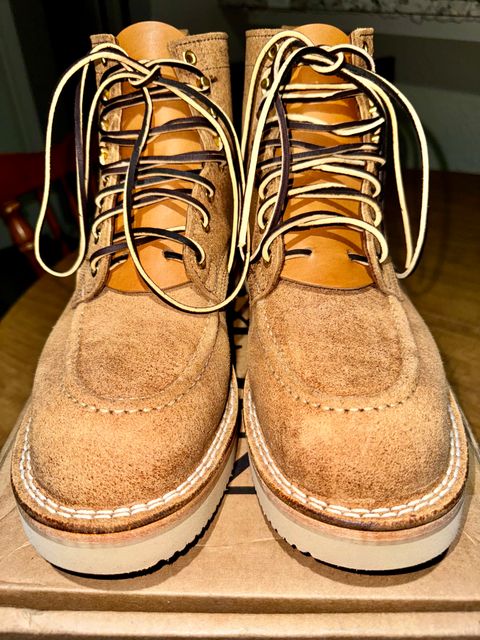 Photo by BigMealsOnly on November 10, 2023 of the Nicks Moc Toe in Seidel 1964 Tan Roughout.