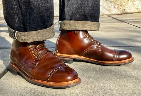 Photo by coolhand0302 on January 17, 2025 of the Viberg Derby Boot in Horween Mahogany Shell Cordovan.