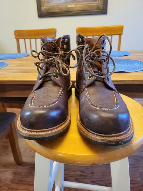Photo by JoshankRedemption on February 2, 2024 of the Grant Stone Brass Boot in C.F. Stead Dark Burgundy Classic Kudu.