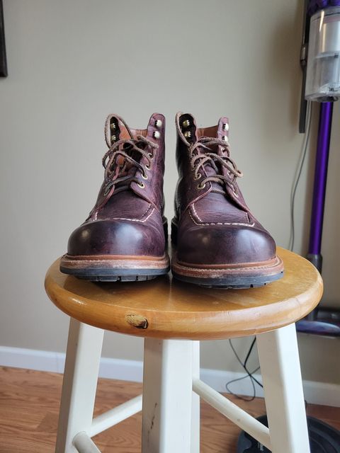 Photo by JoshankRedemption on March 3, 2024 of the Grant Stone Brass Boot in C.F. Stead Dark Burgundy Classic Kudu.