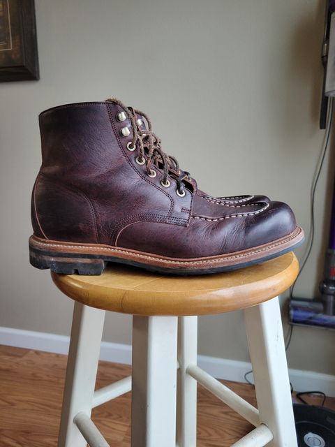 Photo by JoshankRedemption on March 3, 2024 of the Grant Stone Brass Boot in C.F. Stead Dark Burgundy Classic Kudu.