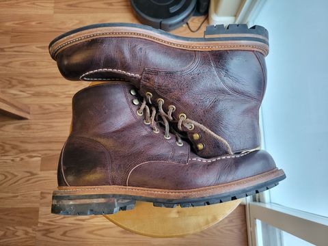 Photo by JoshankRedemption on March 3, 2024 of the Grant Stone Brass Boot in C.F. Stead Dark Burgundy Classic Kudu.