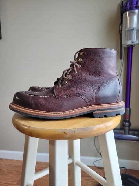 Photo by JoshankRedemption on March 3, 2024 of the Grant Stone Brass Boot in C.F. Stead Dark Burgundy Classic Kudu.