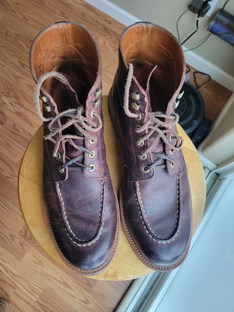 Photo by JoshankRedemption on March 3, 2024 of the Grant Stone Brass Boot in C.F. Stead Dark Burgundy Classic Kudu.