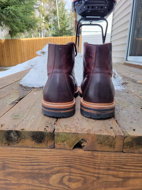 Photo by JoshankRedemption on April 1, 2024 of the Grant Stone Brass Boot in C.F. Stead Dark Burgundy Classic Kudu.