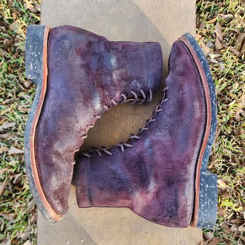 Photo by TrillDan on January 5, 2026 of the Briselblack The Buck Wholecut Lace to Toe in Horween Reversed Wax Burgundy Horsehide.