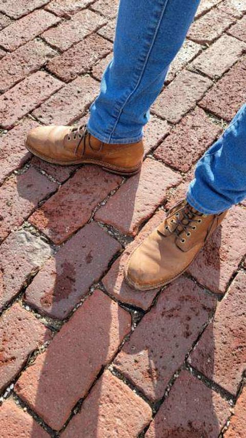 Photo by wildflowersnboots on March 5, 2025 of the Grant Stone Nora Boot in Horween Dune Chromexcel.