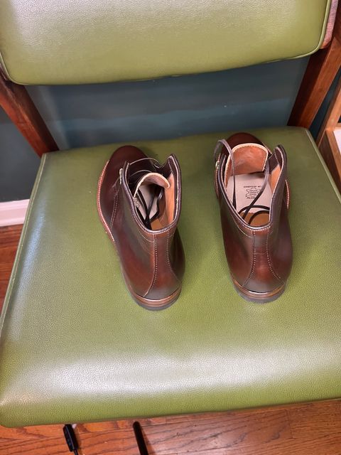 Photo by shoemageddon on October 3, 2024 of the Alden Plain Toe Boot in Horween Brown Chromexcel.