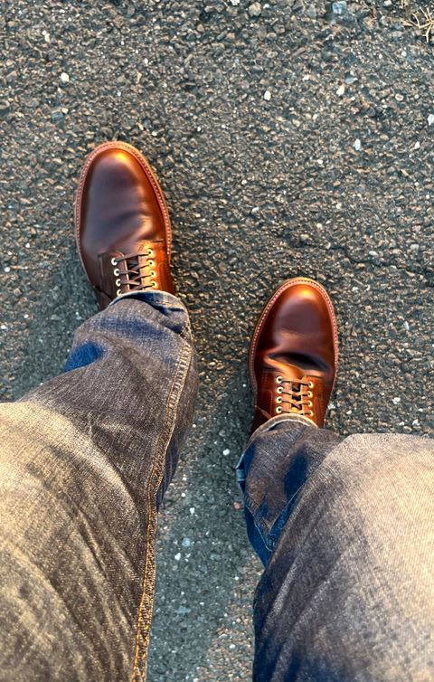 Photo by shoemageddon on October 3, 2024 of the Alden Plain Toe Boot in Horween Brown Chromexcel.