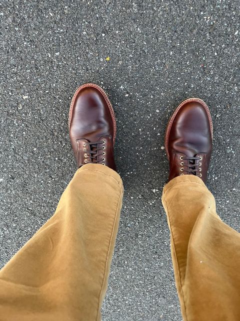 Photo by shoemageddon on October 11, 2024 of the Alden Plain Toe Boot in Horween Brown Chromexcel.